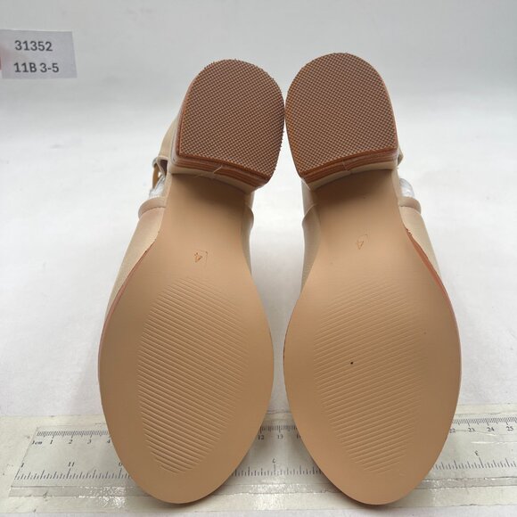 FSJ Apricot Peep Open Toe Cut Out Buckle Ankle Bootie Block Low Heeled Sandal - Picture 7 of 8